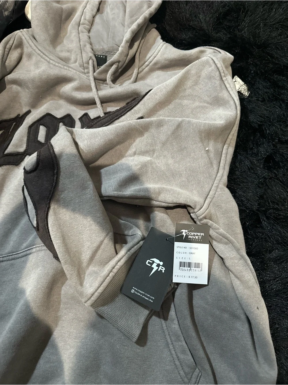 Loyalty Crewneck Hoodie in Gray with Black Flame Details